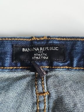 Banana Republic Athletic Jeans in Medium Blue with Gold Stitching